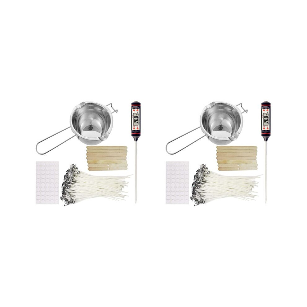 2X Candle Making Kit,Candle Melting Pot,Candle Wicks,Wick Stickers, Candle Wicks Holder,Thermometer and Stirring Sticks