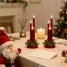 Christmas Led Flameless Candle Festive Christmas Simulation Desktop Candle Lamp Holiday Night Light Decoration Red