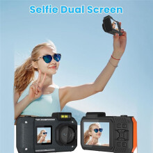 Waterproof Camera 4K 65MP Underwater Camera with 64G Card, for Snorkeling Autofocus Selfie Dual-Screen Black