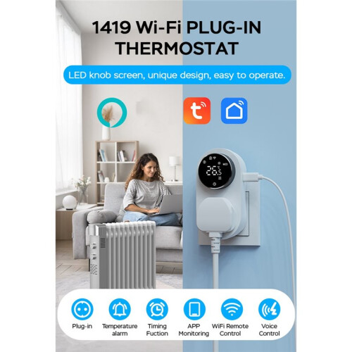 Digital WiFi Thermostat Plug Socket LCD Screen Temperature Controller with Waterproof Sensor Probe UK Plug 2