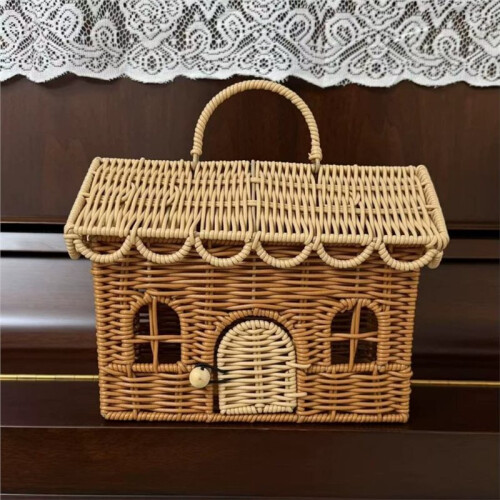 2pcs Small House Rattan Baskets, New Year Gift Baskets, Packaging Boxes, Candy House Woven Gift Baskets 1