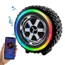 Wireless Speaker Small Car Wheel Shaped Speaker with Led Light Handheld Pocket Size