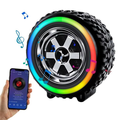 Wireless Speaker Small Car Wheel Shaped Speaker with Led Light Handheld Pocket Size