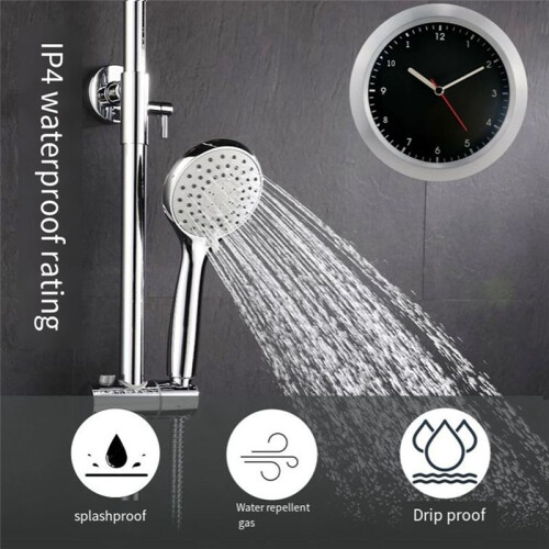 Washroom Kitchen Clock Clock Waterproof Bathroom Clock LCD Digital Display Clock Detector No Punching Clock Black