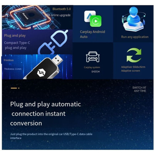USB 2 in 1 Wireless Carplay Android Adapter Wireless Adapter Car Adapter Convert Wired Android Auto to Wireless