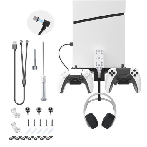 Wall Mount Storage Bracket Space-Saving Stand with Gamepad and Headphone Holder for   5 Slim Black 1