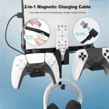 Wall Mount Storage Bracket Space-Saving Stand with Gamepad and Headphone Holder for 5 Slim Black