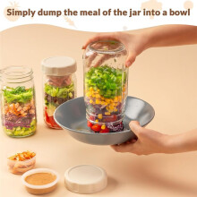 4 Pack Glass Salad Jars with Lids Meal Prep, Wet/Dry Separation for Salad Dressing and Dry Ingredients, 32oz MasonJars