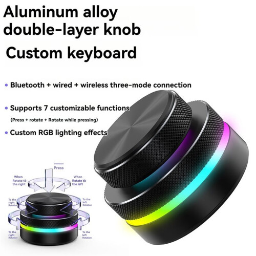 Clavier à Double Mode et Double Molette avec Éclairage RGB, Molette D'Inversion de Direction,  à Bouton Unique et Molette de Volume, Noir 1