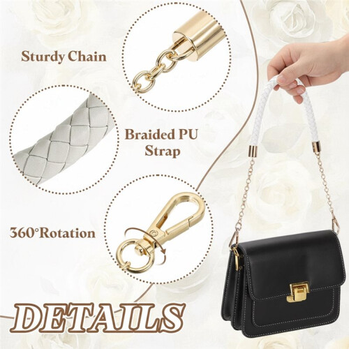 PU Leather Woven Chain Bag Strap, Women'S Bag Replacement Strap, Bag Strap, Handle, Handle, Metal Chain Bag Accessories 2
