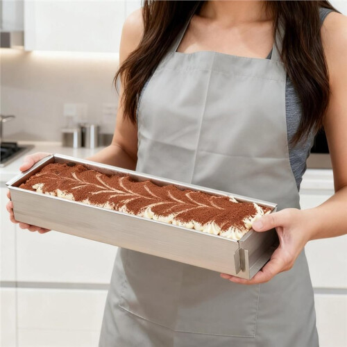 Rectangle Cake Pan, Stainless Steel Tiramisu Pan with Removable Side, 6 cm Deep Rectangular Baking Tray for Tiramisu 1