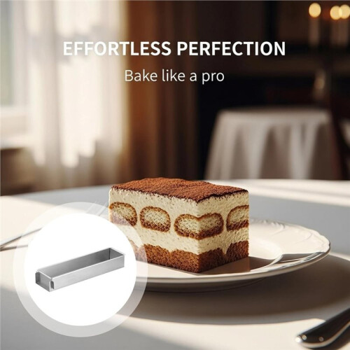 Rectangle Cake Pan, Stainless Steel Tiramisu Pan with Removable Side, 6 cm Deep Rectangular Baking Tray for Tiramisu 2