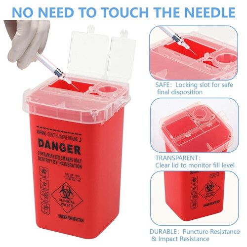 3-Pack Sharps Container for Safe Needle and Syringe Disposal,1 Quart Biohazard Needle Disposal Container 2