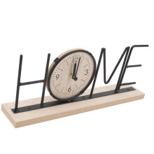 Modern Wooden Desk Clock with Iron Art, 31x6x12cm, Battery Operated