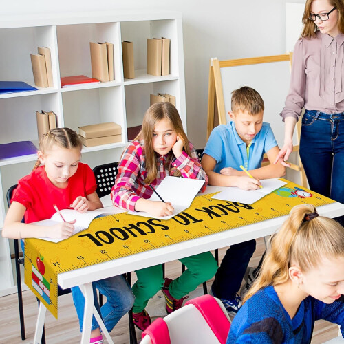 Back to School Table Runner 72x13in EyeCatching School Design Classroom Party Decoration Polyester 2