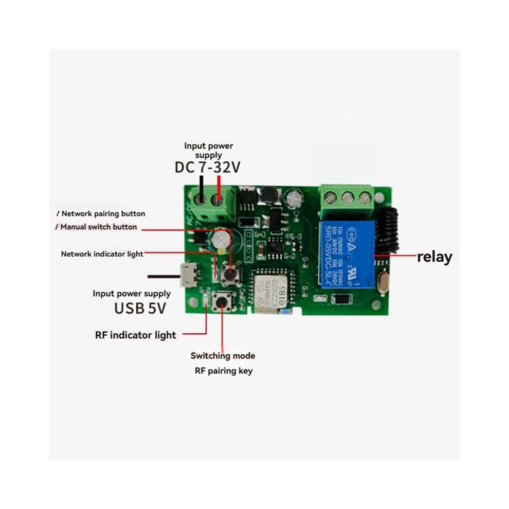 Wireless Relay Module RF Remote Voice Control Single-Channel Inching ...