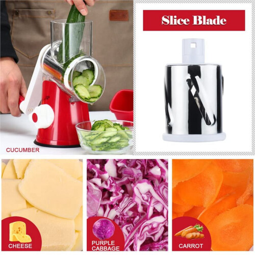 Râpe à Fromage Rotative, Râpe-Mandoline Manuelle Speed Kitchen avec 2 Lames de Tambour A 2