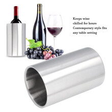 Wine Bucket, Stainless Steel Wine Champagne Cooler Slim Straight Shape Silver Double Contemporary Wine Bottle Cooler