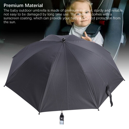 Large 85cm Baby Stroller Parasol Sun Shade with Adjustable Clamp - Black 2