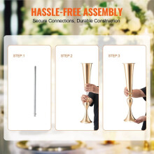 2PCS 56cm/22.05" Tall French Gold Metal Trumpet Wedding Flower Vases