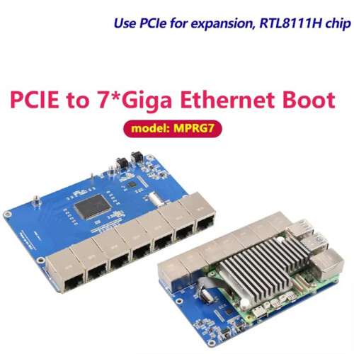 MPRG7, para Raspberry Pi 5 PCIE para Placa Ethernet 7xGigabit, Sem Necessidade de Drivers, Compatível com RPi OS e OpenWRT, Suporte para Ubuntu, 1