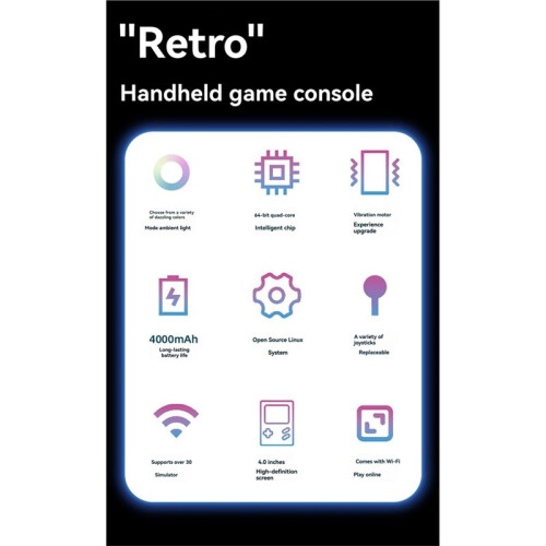 Console de Jeu Portable Rétro DC40V, Écran IPS 4 Pouces, Compatible avec  de 30 Émulateurs, Linux Open Source, Manette WiFi, 128 Go,B 2