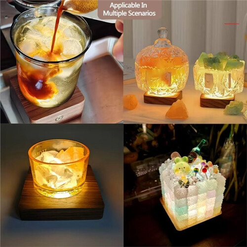 Wireless Charging Night Light - Black Walnut, Glowing Acrylic  Lamp Holder with Crystal  Base 1