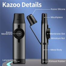 Kazoos met 5 Extra voor Membranen, Metalen Kazoo met Instelbare Toon voor Gitaar, Ukelele, Viool, Piano, Gemakkelijk Te Leren