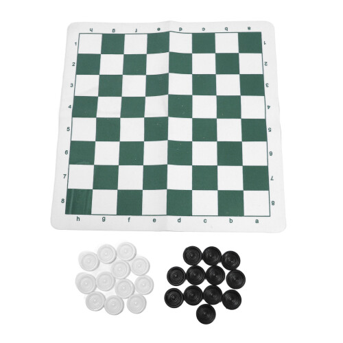 Jeu de dames en cuir PU vert, plateau pliable de 35 cm 2