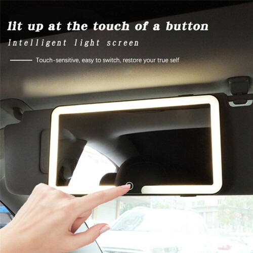 Car Sun Visor LED Makeup Mirror, Rechargeable Led Mirror with Dimmable Touch Screen, Makeup Mirror with 3 Light Modes, 2