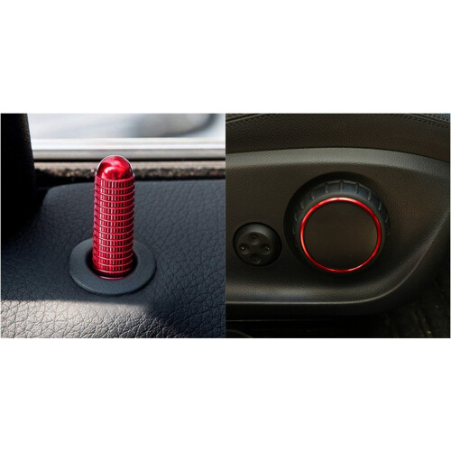 4Pcs Red Aluminum Bolt- Replace Door Lock Knobs with 3Pcs Car  Adjustment  Knob  Cover Trim Red 1