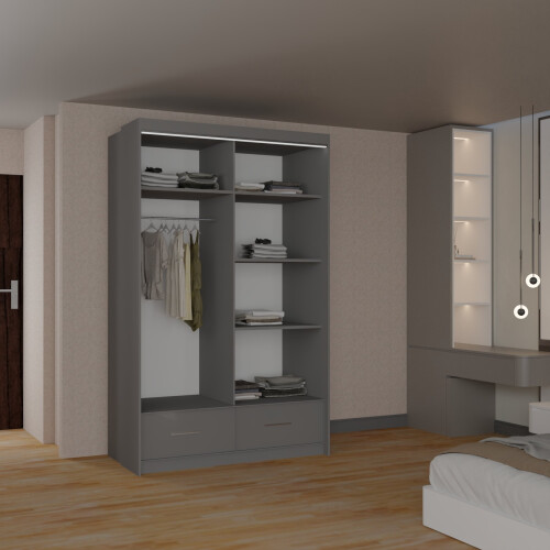 (Grey, 150cm) Charlie High Gloss Sliding Wardrobe 2