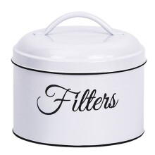 Coffee Filter Holder, Basket Coffee Filter Storage with Lid, Round Coffee Filter Container for Counter,White