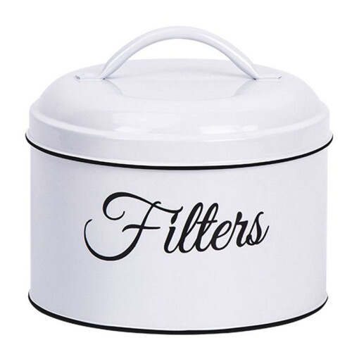 Coffee Filter Holder, Basket Coffee Filter Storage with Lid, Round Coffee Filter Container for Counter,White