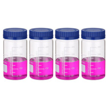 4-Pack Opslagflessen voor Reagensmedia, Ronde Flessen van Borosilicaatglas van 500 Ml met Brede Opening, Maatverdeling en GL32-Schroefdop