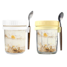 Overnight Havre Container Glas SpannmåLsbäGare Att Gå med Sked Yoghurt Cup To Go Cup med Lock SpannmåL LufttäT BehåLlare