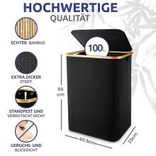 3X Wäschekorb mit Deckel, Schwarzer Wäschekorb mit Herausnehmbarem Wäschesack - Wäschesortierer für Bad & Schlafzimmer