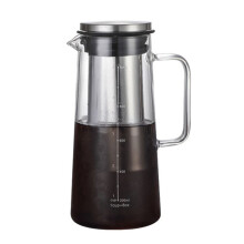 Cafetière à Infusion Froide Pichet à Café Glacé en Verre et Acier Inoxydable de 36 OZ avec Poignée et Filtre à Mailles Fines Double Couche