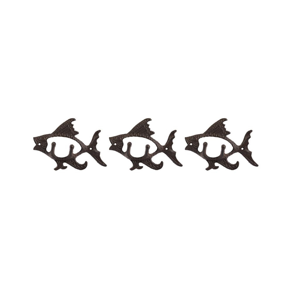 3X Fish With Two Hooks Ocean Series Cast Iron Wall Hook Wall Mount Towel Hanger Hook For Hat, Key, Coats 6034116877465