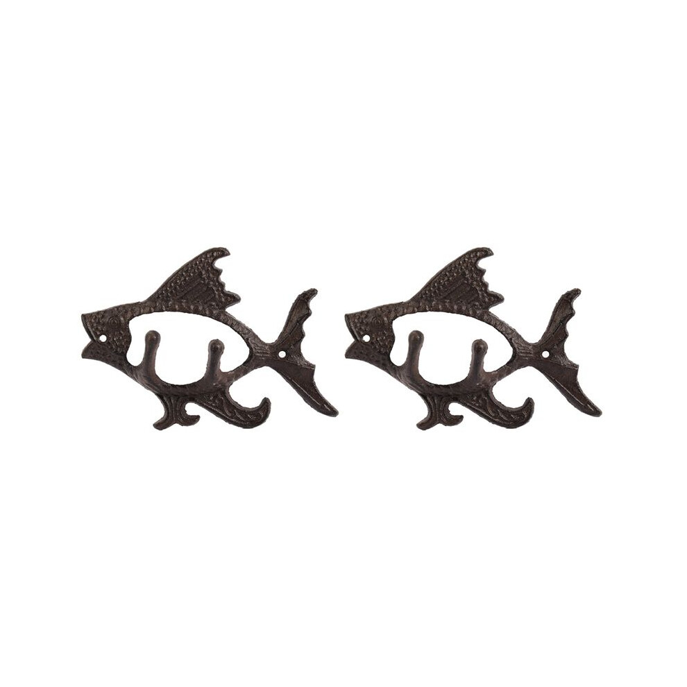 2X Fish With Two Hooks Ocean Series Cast Iron Wall Hook Wall Mount Towel Hanger Hook For Hat, Key, Coats 4711208213036