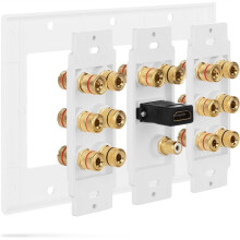 3-Gang Surround Distribution Home Theater Gold Plated Copper Banana Binding Post Coupler Type Wall Plate for 7 Speakers