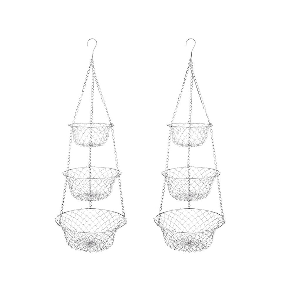 Semoic 2X 3 Tier Fruit Basket, Vegetable Kitchen Storage Basket Chain Hanging Space Saving Fruits, Plants Storage Basket