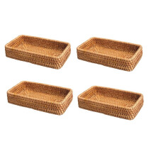 4X Handgewebter Korb Zur Aufbewahrung Rattan Ablage Weiden KöRbe Brot Obst Lebensmittel FrüHstüCk Display Box Hause Dekoration-C