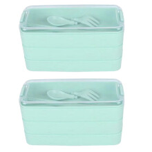 Trójwarstwowy Lunch Box Bento Box Outdoor Lunch Box do Mikrofalówki z Widelcem i Łyżką Zielony