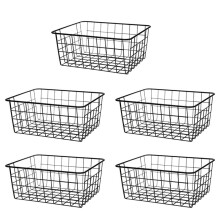 5X Hollow Iron Wired Basket, Storage Baskets Metal Basket Without Interlining Bathroom Kitchen Organizer Black