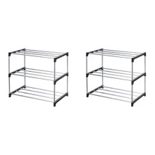 2X Stapelbares Kleines Schuhregal, für Eingangsbereich, Flur und Schrank, Platzsparende Aufbewahrung und Organisation (3-StöCkig, Schwarz)