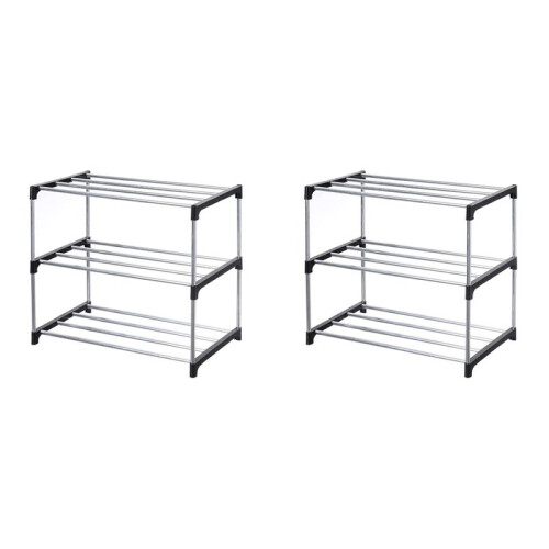 2X Stackable Small Shoe Rack, Entryway, Hallway and Closet Space Saving Storage and Organization (3-Tier, Black) 1
