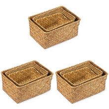 9X Zeegras Opbergmand, Multisize Handgemaakte Rotan Plank Manden & Thuis Opbergbakken Manden voor Decoratie