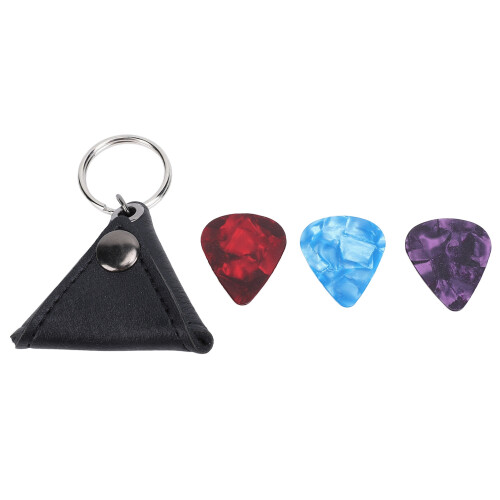 Leather Guitar Pick Keychain Coin Pouch with 3 Picks, Black 1