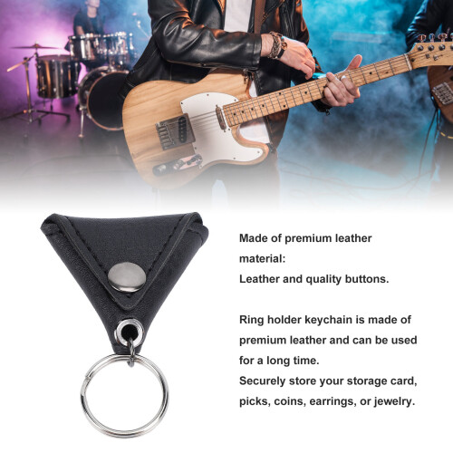 Leather Guitar Pick Keychain Coin Pouch with 3 Picks, Black 2